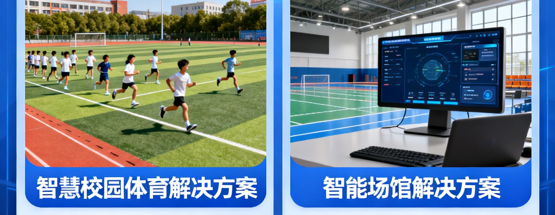 伟德体育免费试点部署计划宣传横幅，展示智慧校园体育和智能场馆两大解决方案的对比图，金色倒计时标志显示限时优惠
